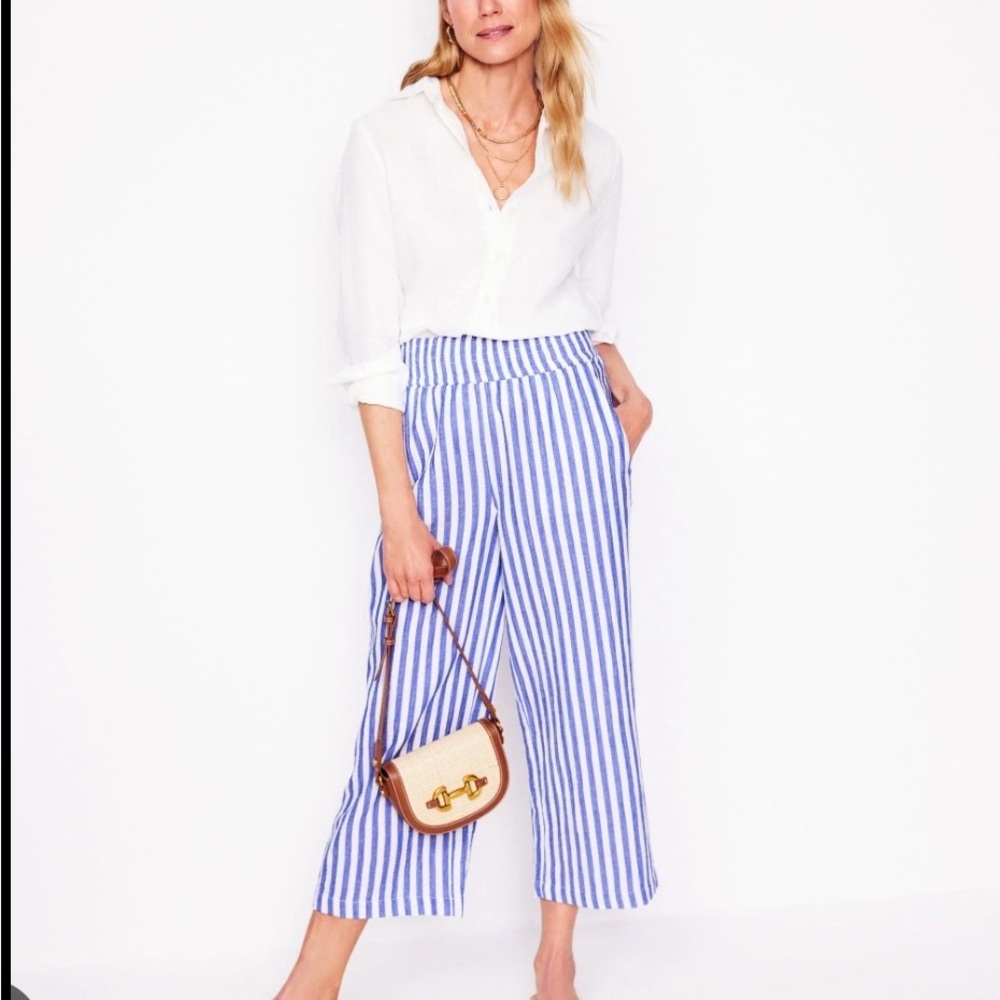 Boden Blue and White Striped Cropped Pants